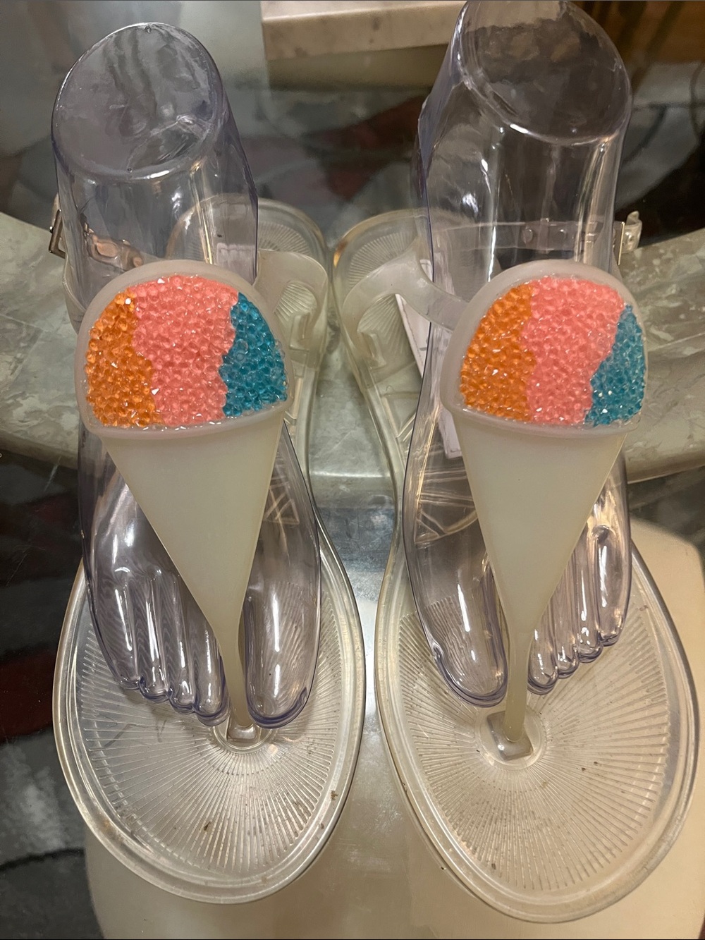 🦋🦋Katy Perry collection Sandals with Beaded Orange Pink Teal Accent